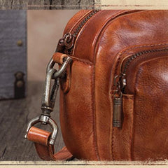 Brown Vintage Mens Leather Small Messenger Bag Side Bag Postman Bag Courier Bag for Men