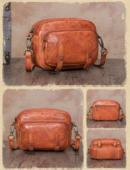 Grey Vintage Mens Leather Small Messenger Bag Side Bag Postman Bag Courier Bag for Men