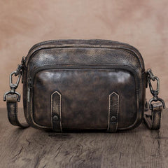 Grey Vintage Mens Leather Small Messenger Bag Side Bag Postman Bag Courier Bag for Men