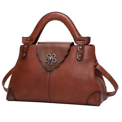 Brown Vintage Leather Ladies Satchel Handbag Black Shoulder Bag Purse for Women