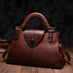 Brown Vintage Leather Ladies Satchel Handbag Black Shoulder Bag Purse for Women