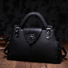 Brown Vintage Leather Ladies Satchel Handbag Black Shoulder Bag Purse for Women