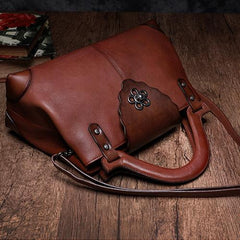 Red Vintage Leather Ladies Satchel Handbag Brown Shoulder Bag Purse for Women
