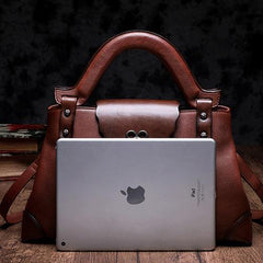 Black Vintage Leather Ladies Satchel Handbag Brown Shoulder Bag Purse for Women