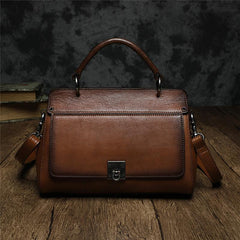 Red Vintage Womens Leather Satchel Handbags Brown Shoulder Bag Purses for Ladies