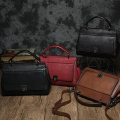 Brown Vintage Womens Leather Satchel Handbags Red Shoulder Bag Purses for Ladies