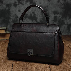 Red Vintage Womens Leather Satchel Handbags Brown Shoulder Bag Purses for Ladies