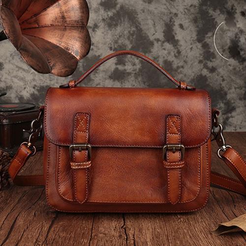 Fashion Womens Brown Leather Satchel Handbag Small Red Satchel Bag Crossbody Bags for Ladies