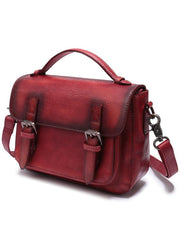 Fashion Womens Red Leather Satchel Handbag Small Brown Satchel Bag Crossbody Bags for Ladies