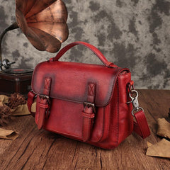 Fashion Womens Red Leather Satchel Handbag Small Brown Satchel Bag Crossbody Bags for Ladies