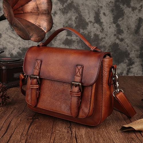 Fashion Womens Brown Leather Satchel Handbag Small Red Satchel Bag Crossbody Bag DD835801080