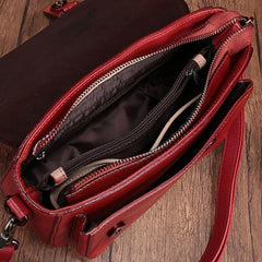 Fashion Womens Red Leather Satchel Handbag Small Brown Satchel Bag Crossbody Bags for Ladies