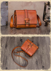 Small Vintage Womens Leather Satchel Shoulder Bag Brown Leather Women's Satchel Purse
