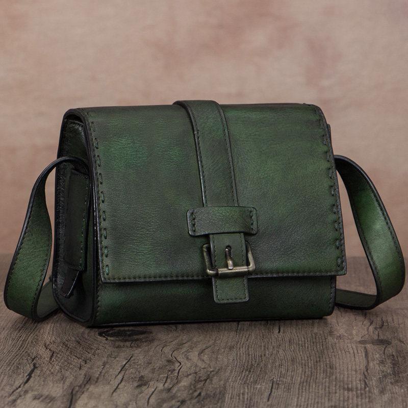 Small Green Vintage Womens Leather Satchel Shoulder Bag Brown Leather Women's Satchel Purse