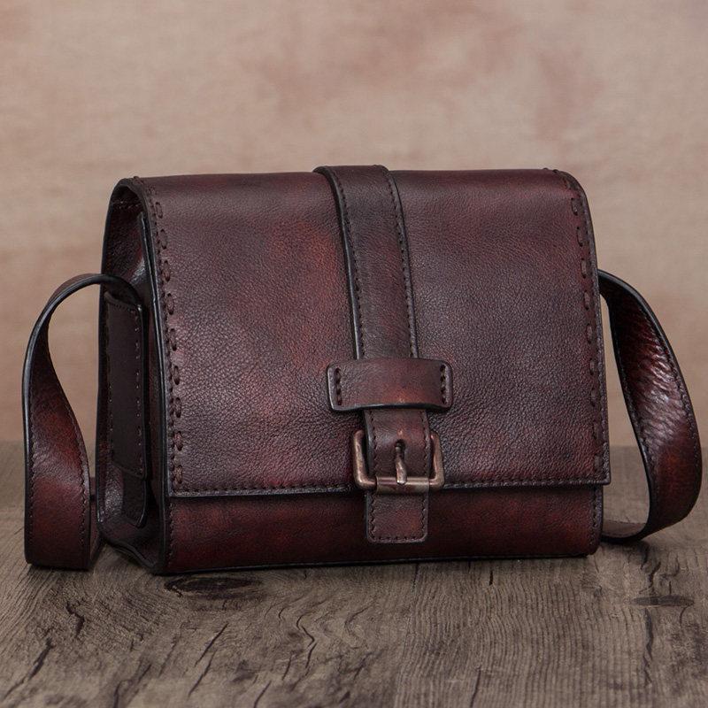 Small Brown Vintage Womens Leather Satchel Shoulder Bag Brown Leather Women's Satchel Purse