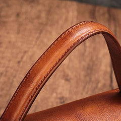 Vintage Womens Brown Leather Small Handbag Shoulder Bag Dome Satchel Purse Bag for Ladies