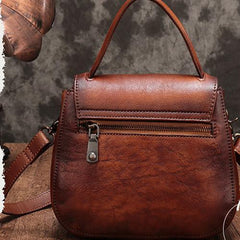 Vintage Womens Brown Leather Small Handbag Shoulder Bag Dome Satchel Purse Bag for Ladies