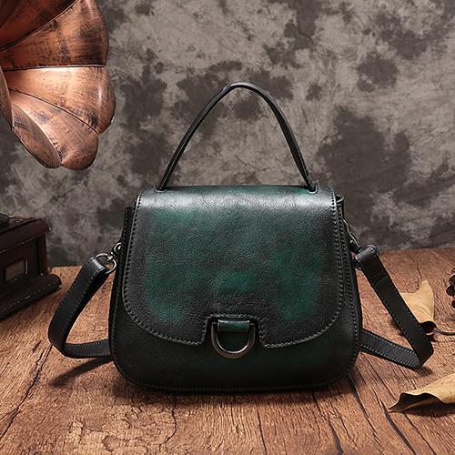 Vintage Womens Brown Leather Small Handbag Shoulder Bag Dome Satchel Purse Bag f DD83381095