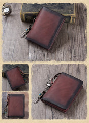 Coffee Mens SMall Leather Biker Chain Wallet billfold Wallet Small Bifold Wallet for Men