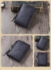 Coffee Mens SMall Leather Biker Chain Wallet billfold Wallet Small Bifold Wallet for Men