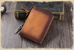 Coffee Mens SMall Leather Biker Chain Wallet billfold Wallet Small Bifold Wallet for Men