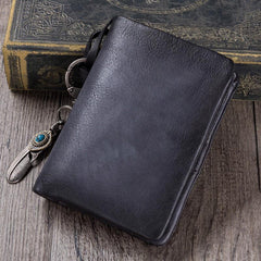 Coffee Mens SMall Leather Biker Chain Wallet billfold Wallet Small Bifold Wallet for Men