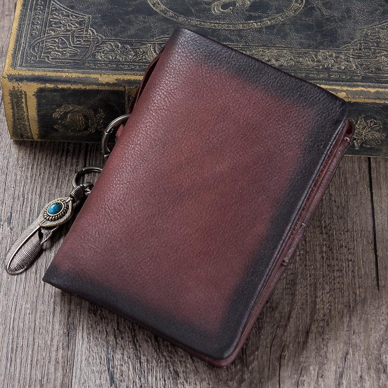 Coffee Mens SMall Leather Biker Chain Wallet billfold Wallet Small Bifold Wallet for Men