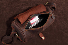 Vintage Leather Small Barrel Messenger Bag Shoulder Bag For Men