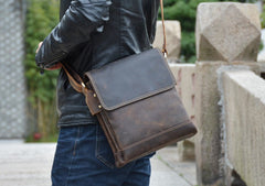 Cool Leather Mens Small Messenger Bag Vintage Shoulder Bag For Men