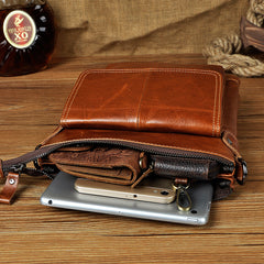 Cool Leather Mens Brown Messenger Bag Vintage Shoulder Bags For Men