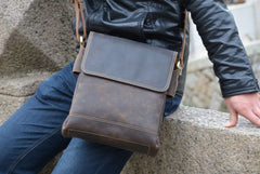 Cool Leather Mens Small Messenger Bag Vintage Shoulder Bag For Men