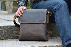 Cool Leather Mens Small Messenger Bag Vintage Shoulder Bag For Men