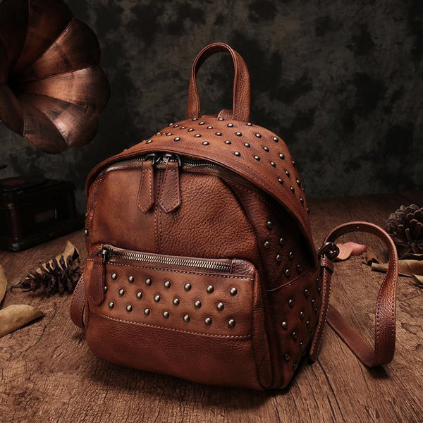 Cute Brown Leather Womens Backpacks Small Vintage Black Leather Backpack for Lad DD83991092