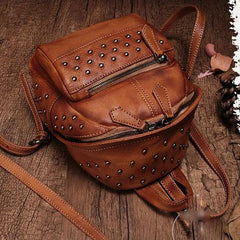 Cute Brown Leather Womens Backpacks Small Vintage Black Leather Backpack for Ladies
