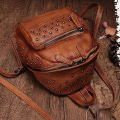 Cute Brown Leather Womens Backpacks Small Vintage Black Leather Backpack for Ladies