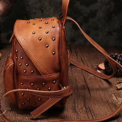 Cute Brown Leather Womens Backpacks Small Vintage Black Leather Backpack for Ladies