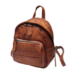Cute Brown Leather Womens Backpacks Small Vintage Black Leather Backpack for Ladies