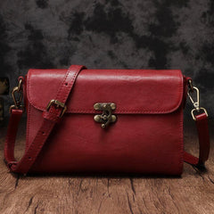 Vintage Ladies Red Leather Small Satchel Shoulder Bags Side Bag Cross Body Purses For Women