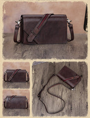 Leather Vintage Red Womens Side Bag Square Flap Over Satchel Shoulder Bag Crossbody Bag Purse for Ladies