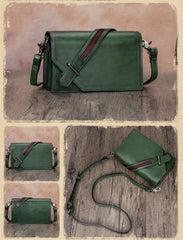 Leather Vintage Green Womens Side Bag Square Flap Over Satchel Shoulder Bag Crossbody Bag Purse for Ladies