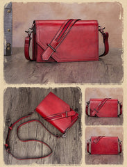 Leather Vintage Coffee Womens Side Bag Square Flap Over Satchel Shoulder Bag Crossbody Bag Purse for Ladies