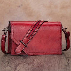 Leather Vintage Red Womens Side Bag Square Flap Over Satchel Shoulder Bag Crossbody Bag Purse for Ladies