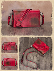 Leather Vintage Coffee Womens Side Bag Square Flap Over Satchel Shoulder Bag Crossbody Bag Purse for Ladies