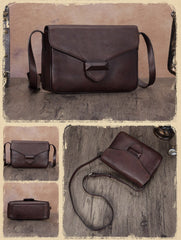 Brown Vintage Ladies Leather Small Satchel Shoulder Bag Purse Green Side Bag for Women