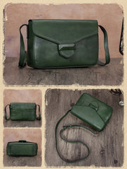 Green Vintage Ladies Leather Small Satchel Shoulder Bag Purse Brown Side Bag for Women