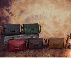 Brown Vintage Ladies Leather Small Satchel Shoulder Bag Purse Green Side Bag for Women