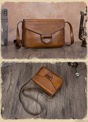 Brown Vintage Ladies Leather Small Satchel Shoulder Bag Purse Green Side Bag for Women