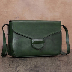 Brown Vintage Ladies Leather Small Satchel Shoulder Bag Purse Green Side Bag for Women