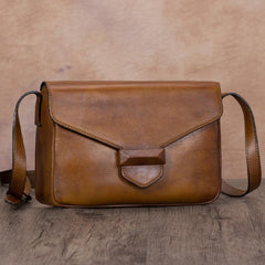 Brown Vintage Ladies Leather Small Satchel Shoulder Bag Purse Green Side Bag for Women