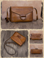 Brown Vintage Ladies Leather Small Satchel Shoulder Bag Purse Green Side Bag for Women
